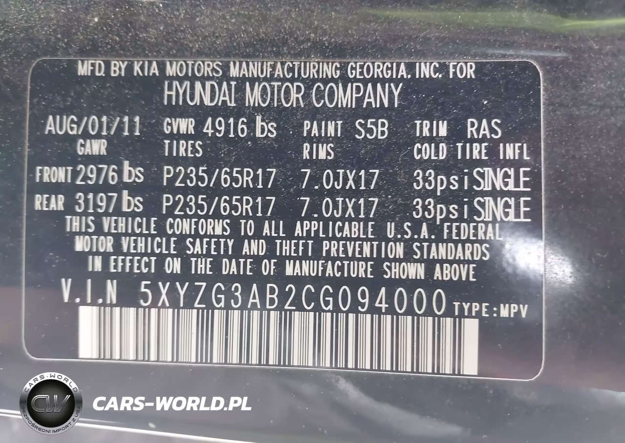 2012 Hyundai Santa Fe Gls VIN:5XYZG3AB2CG094000 - 9