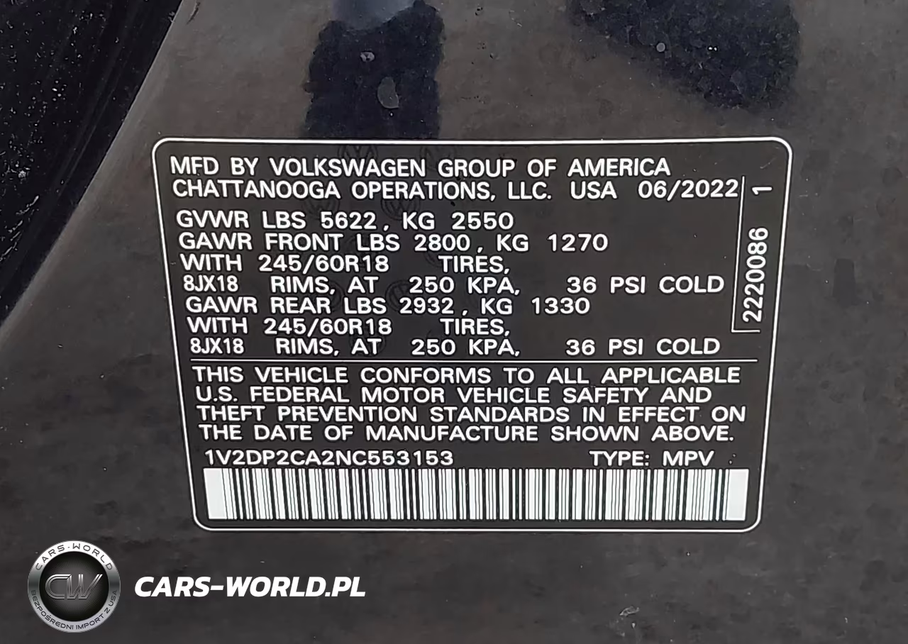 2022 Volkswagen Atlas 2.0T Se VIN:1V2DP2CA2NC553153 - 9