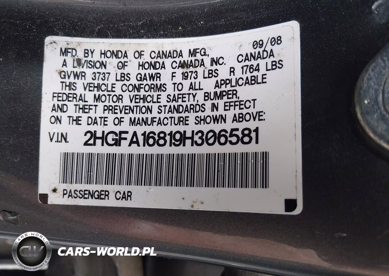 HONDA CIVIC EX VIN:2HGFA16819H306581 - 9