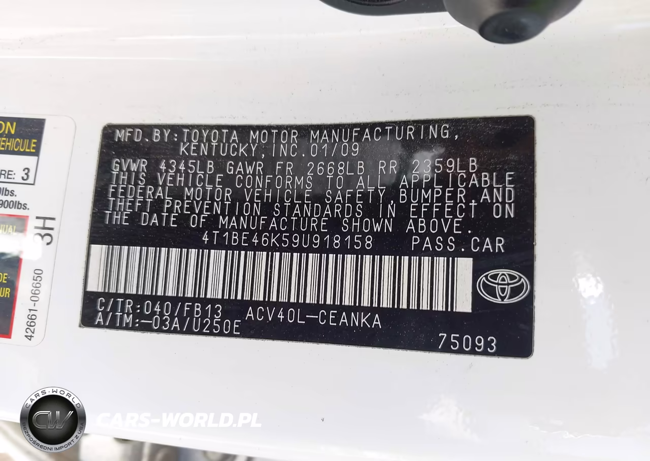 2009 Toyota Camry Le VIN:4T1BE46K59U918158 - 9