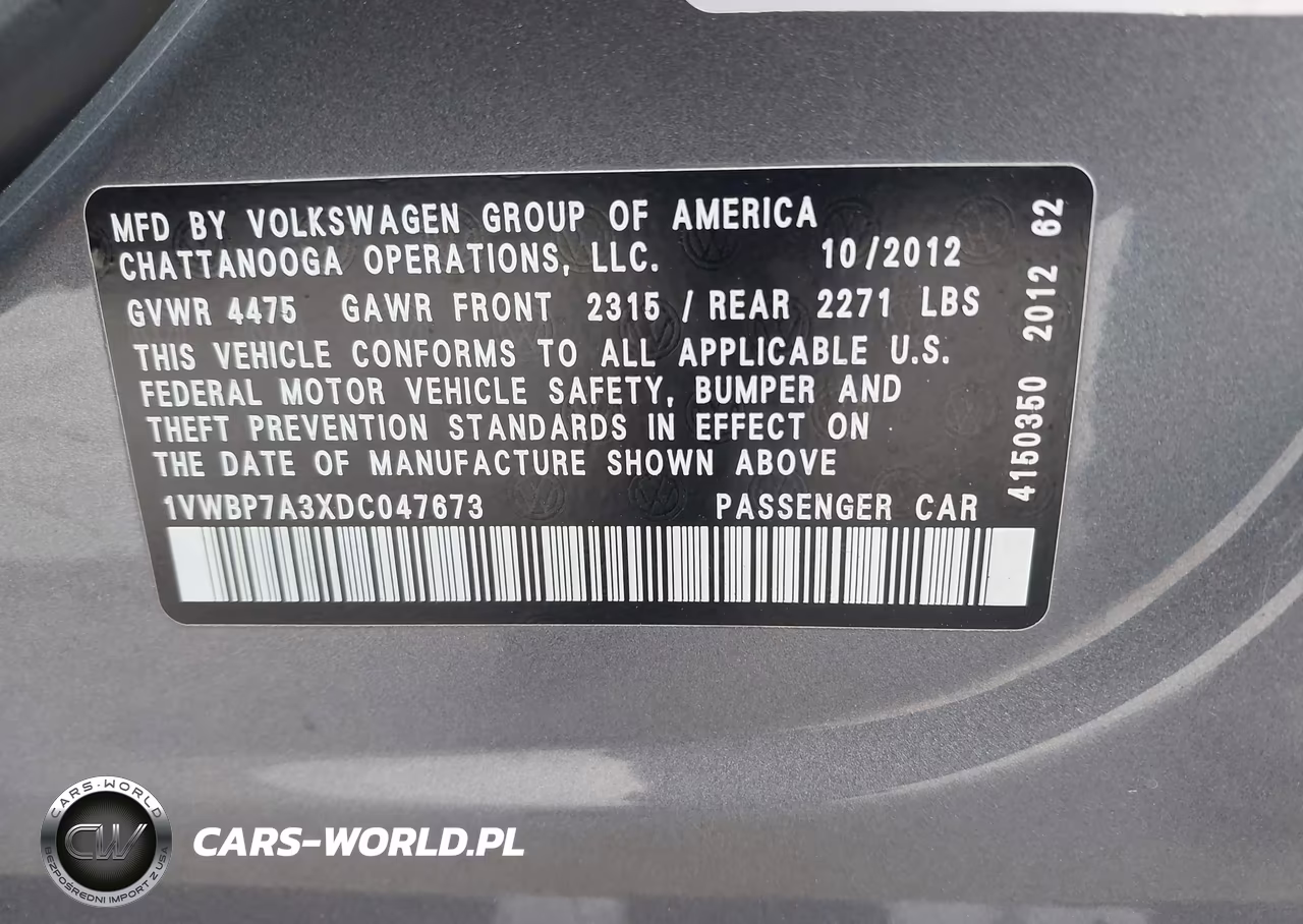 2013 Volkswagen Passat 2.5L Se VIN:1VWBP7A3XDC047673 - 9