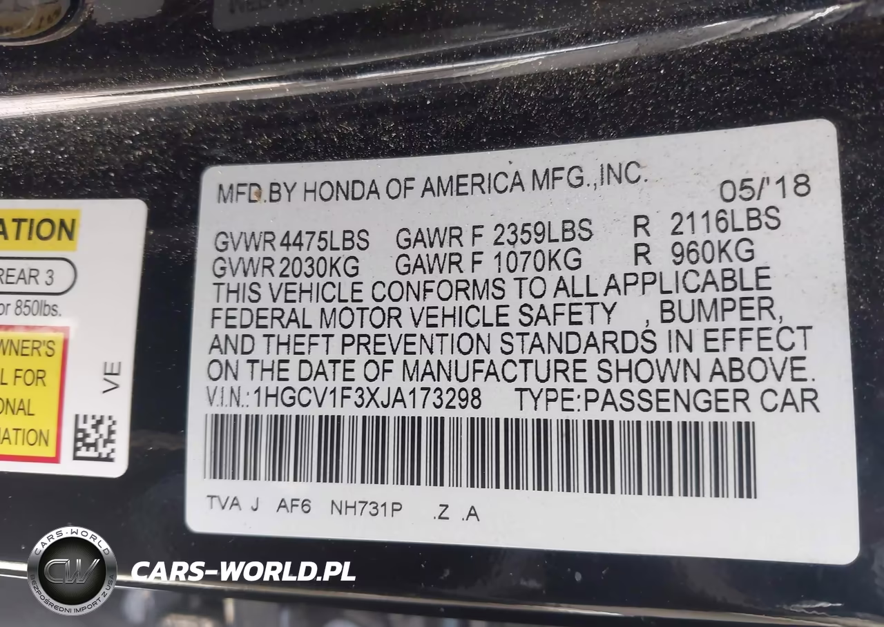 2018 Honda Accord Sport VIN:1HGCV1F3XJA173298 - 9