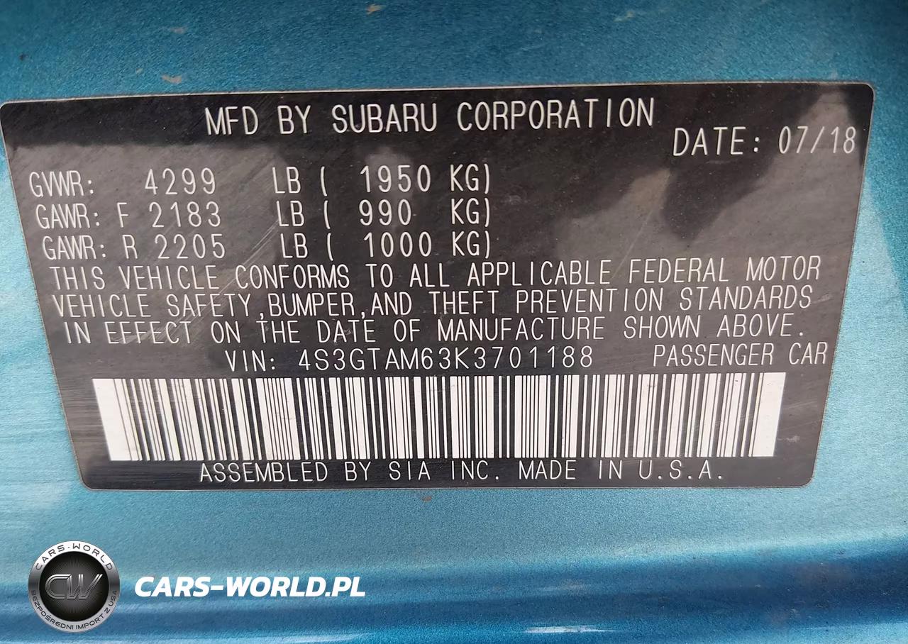 SUBARU IMPREZA SP VIN:4S3GTAM63K3701188 - 9