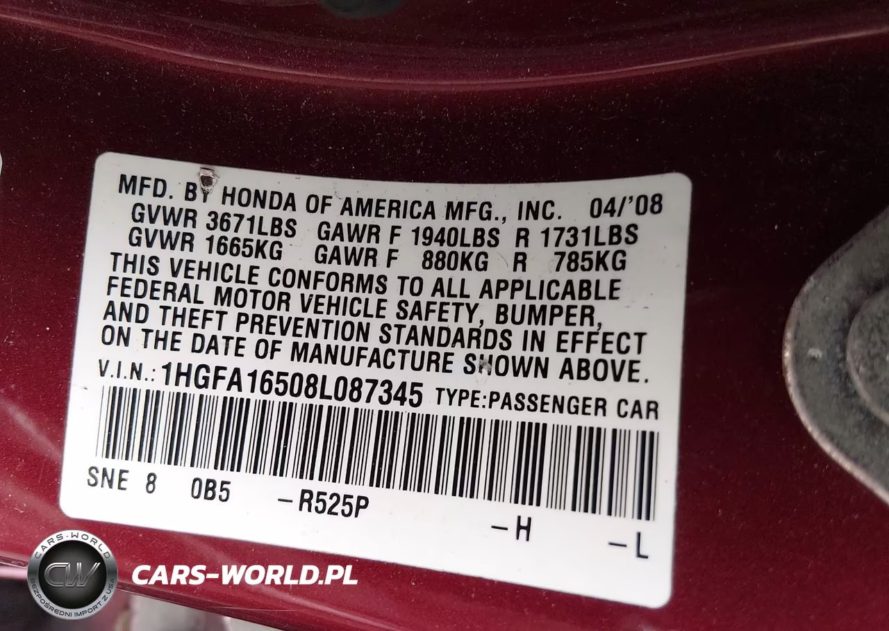 2008 Honda Civic Lx VIN:1HGFA16508L087345 - 9