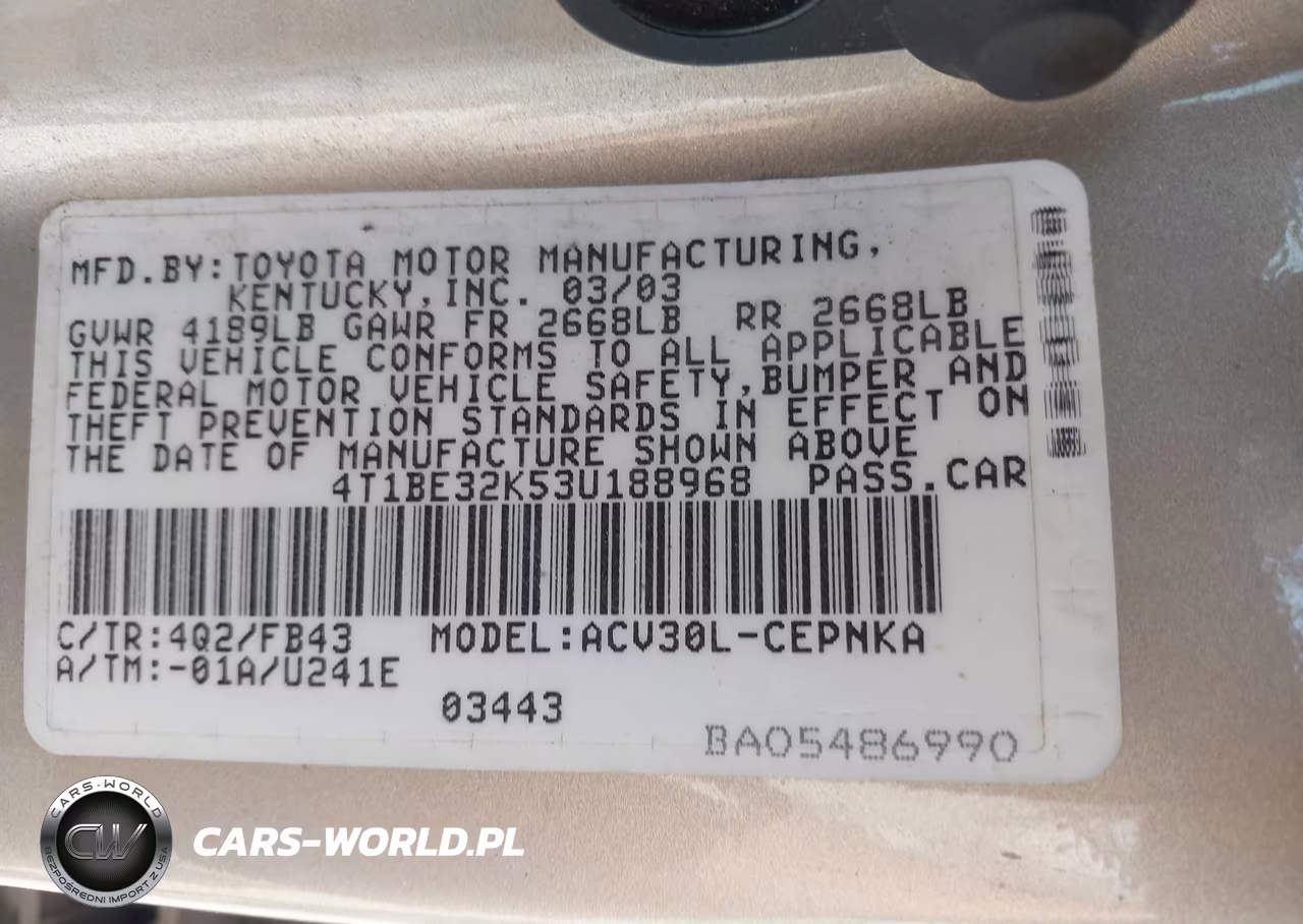 2003 Toyota Camry Le VIN:4T1BE32K53U188968 - 9