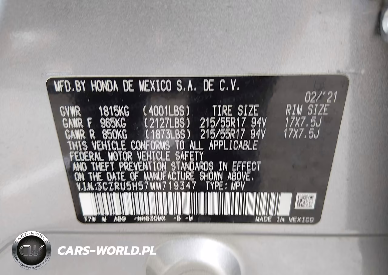 2021 Honda Hr-V 2Wd Ex VIN:3CZRU5H57MM719347 - 9