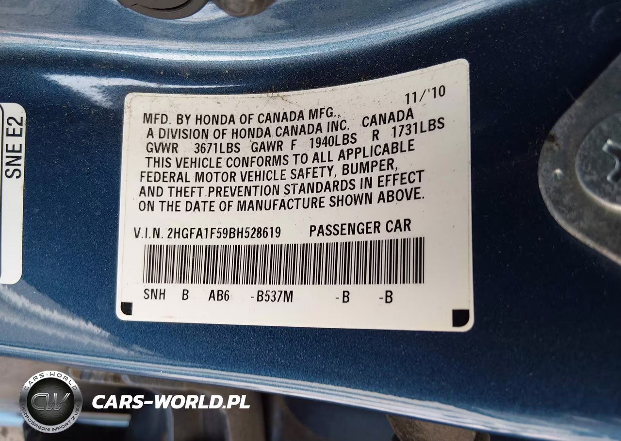 2011 Honda Civic Lx VIN:2HGFA1F59BH528619 - 9
