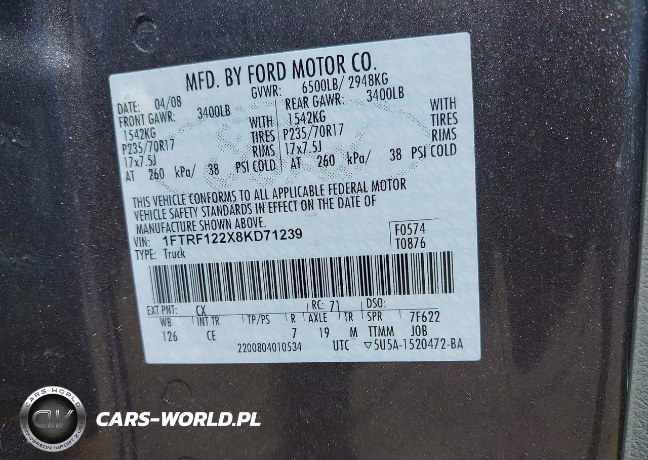2008 Ford F-150 Stx-Xl-Xlt VIN:1FTRF122X8KD71239 - 9