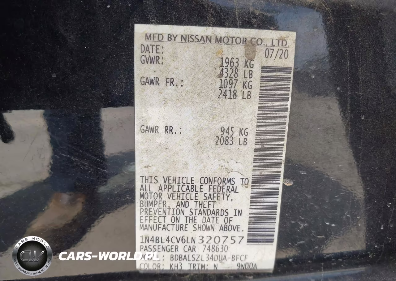 2020 Nissan Altima Sr Fwd VIN:1N4BL4CV6LN320757 - 9