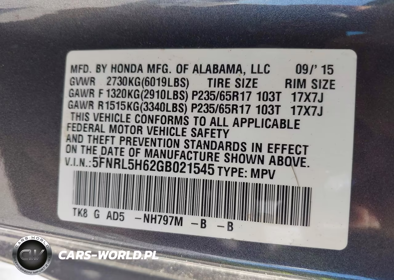 2016 Honda Odyssey Ex-L VIN:5FNRL5H62GB021545 - 9