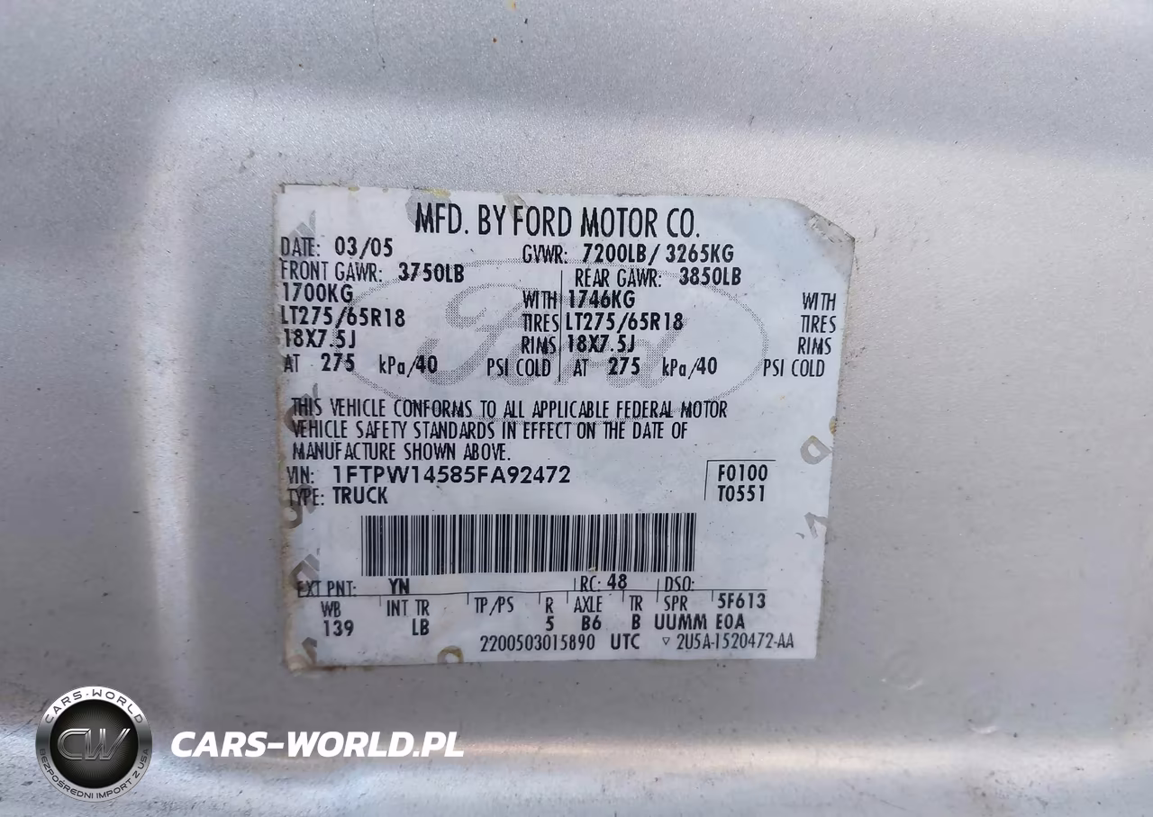 2005 Ford F-150 Fx4-Lariat-Xlt VIN:1FTPW14585FA92472 - 9