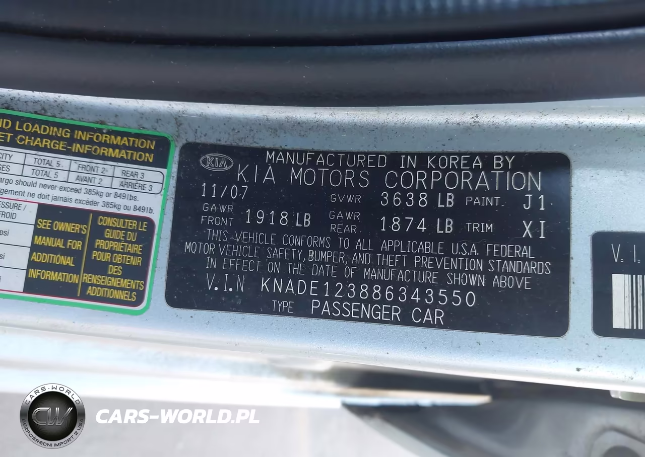 2008 Kia Rio Lx VIN:KNADE123886343550 - 9
