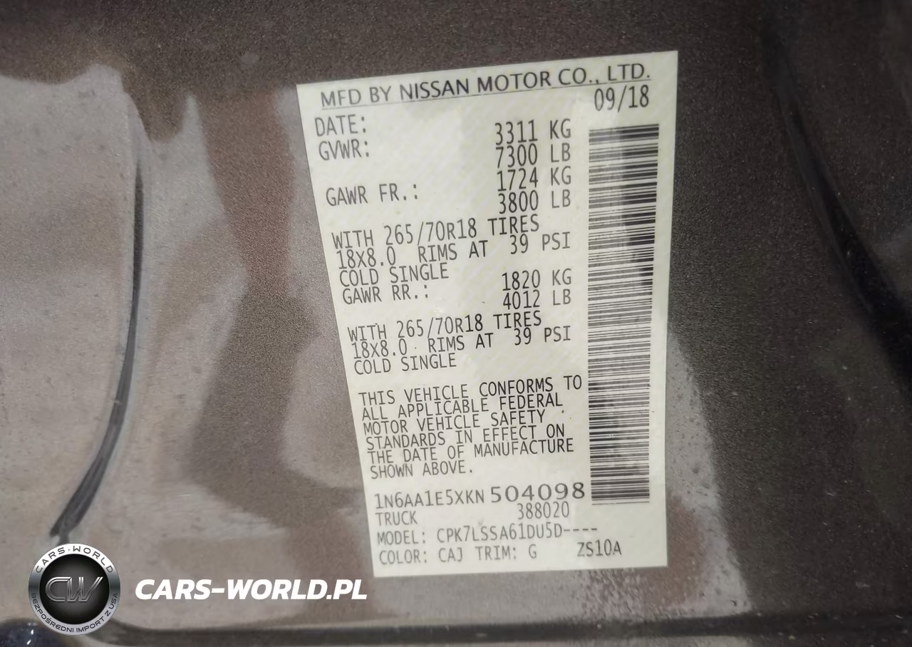 2019 Nissan Titan Sv VIN:1N6AA1E5XKN504098 - 9