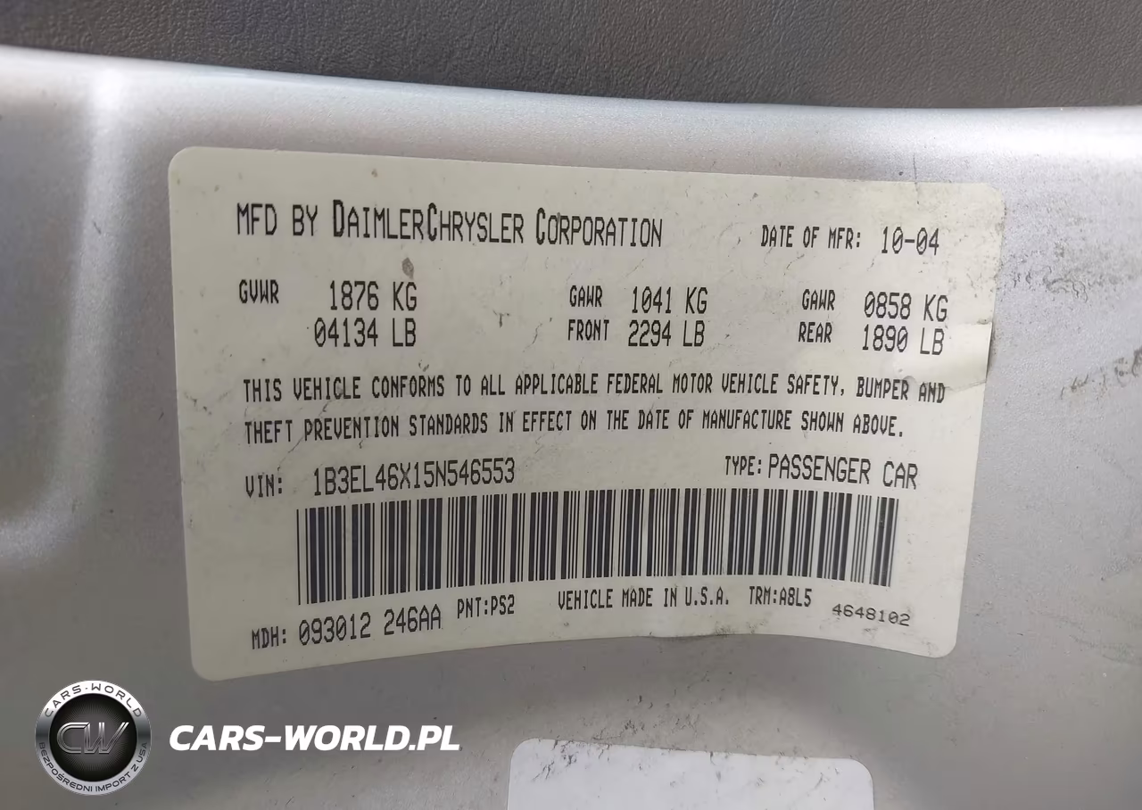 2005 Dodge Stratus Sxt VIN:1B3EL46X15N546553 - 9