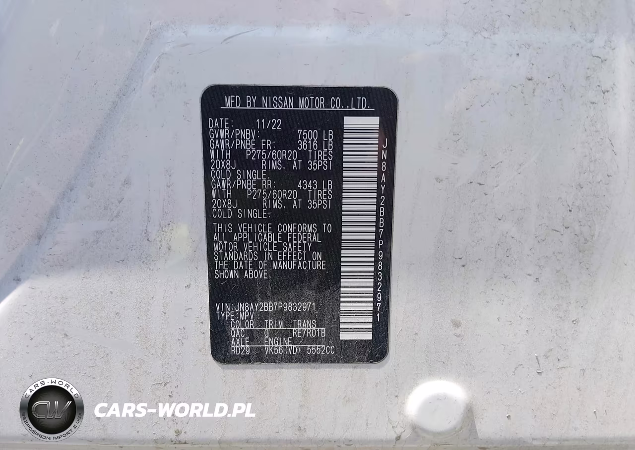 2023 Nissan Armada Sl 4Wd VIN:JN8AY2BB7P9832971 - 9