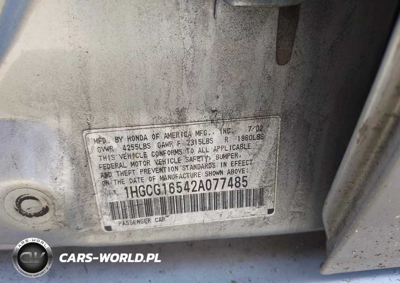2002 Honda Accord 3.0 Ex VIN:1HGCG16542A077485 - 9