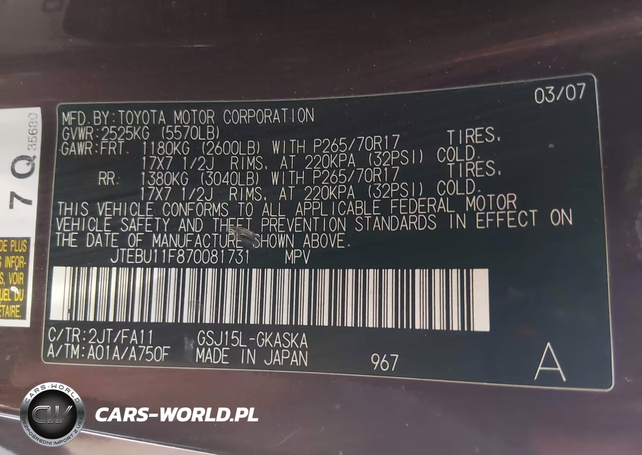 2007 Toyota Fj Cruiser VIN:JTEBU11F870081731 - 9