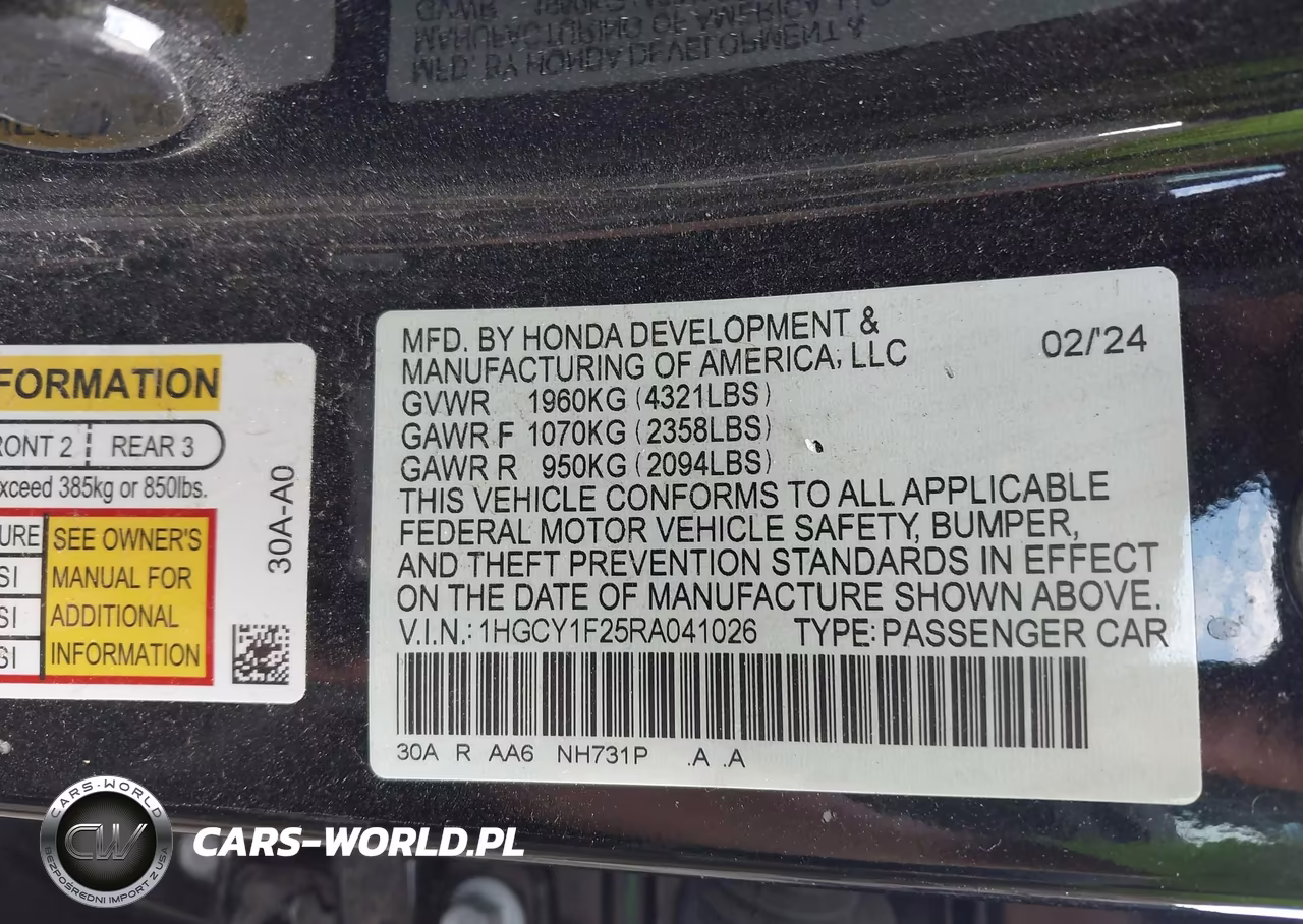 2024 Honda Accord Lx VIN:1HGCY1F25RA041026 - 9