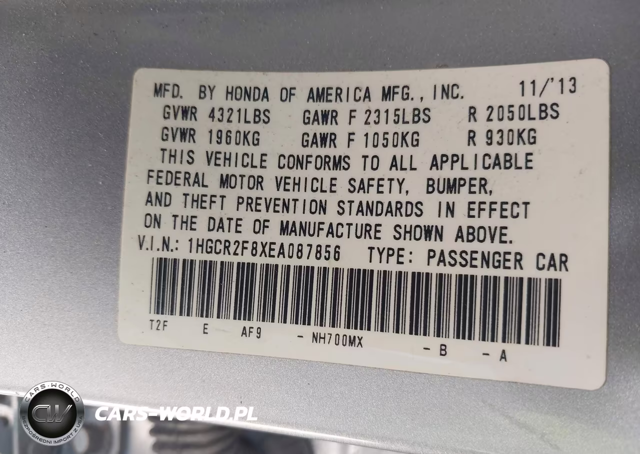 2014 Honda Accord Ex-L VIN:1HGCR2F8XEA087856 - 9