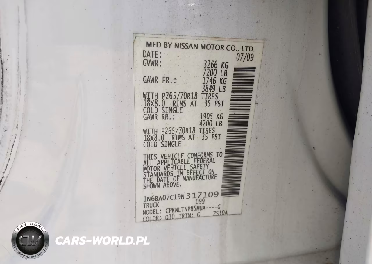 2009 Nissan Titan Se VIN:1N6BA07C19N317109 - 9