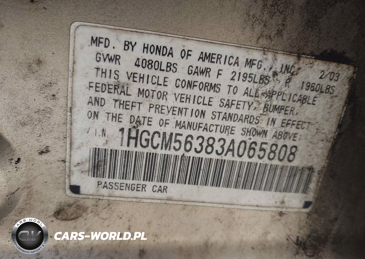 2003 Honda Accord 2.4 Lx VIN:1HGCM56383A065808 - 9