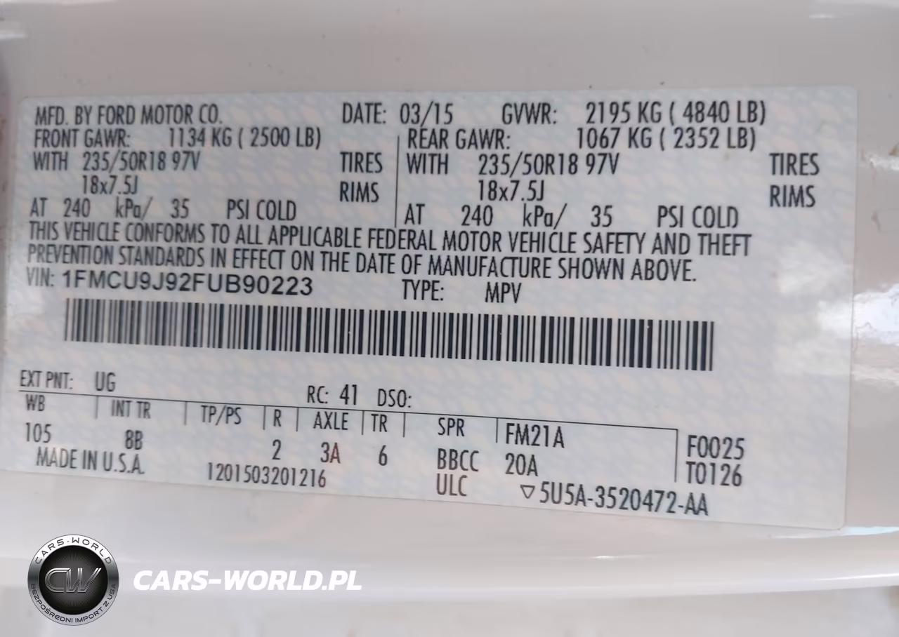 2015 Ford Escape Titanium VIN:1FMCU9J92FUB90223 - 9
