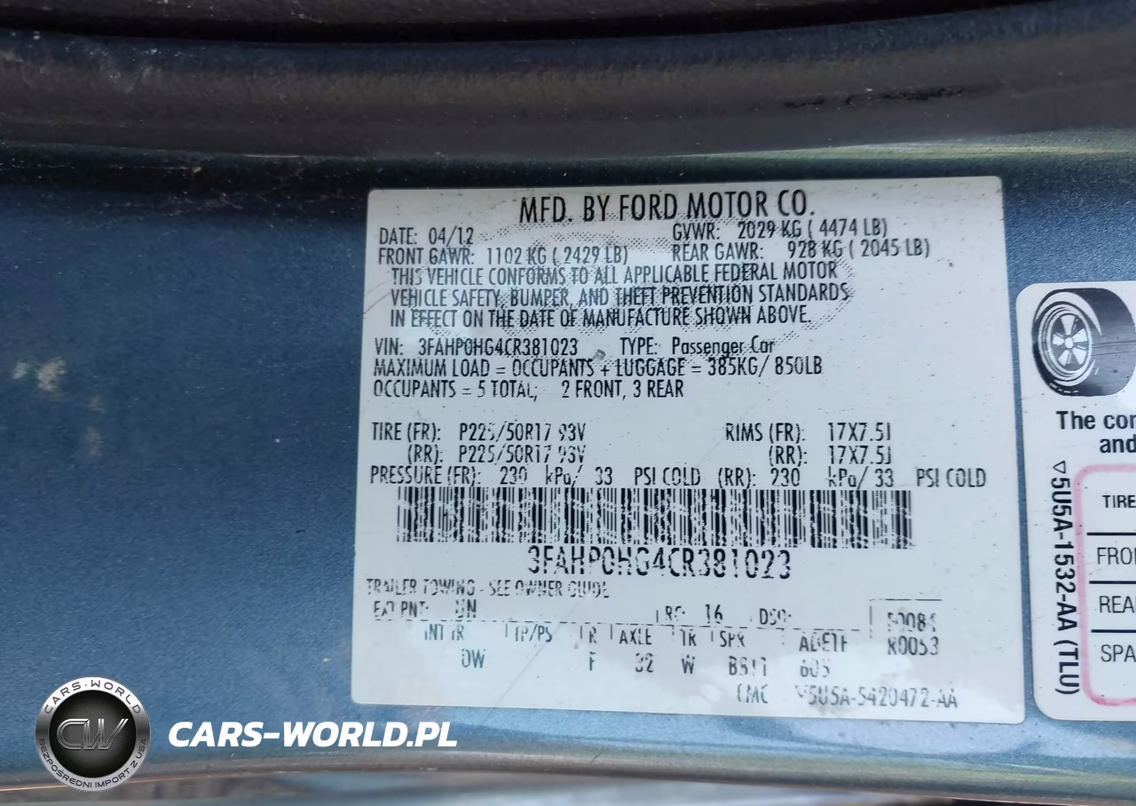 2012 Ford Fusion Se VIN:3FAHP0HG4CR381023 - 9
