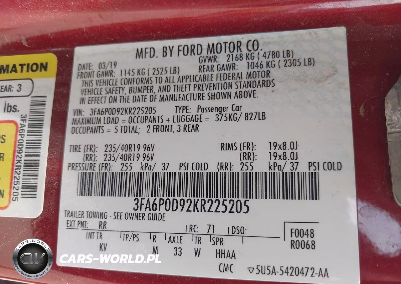 2019 Ford Fusion Titanium VIN:3FA6P0D92KR225205 - 9