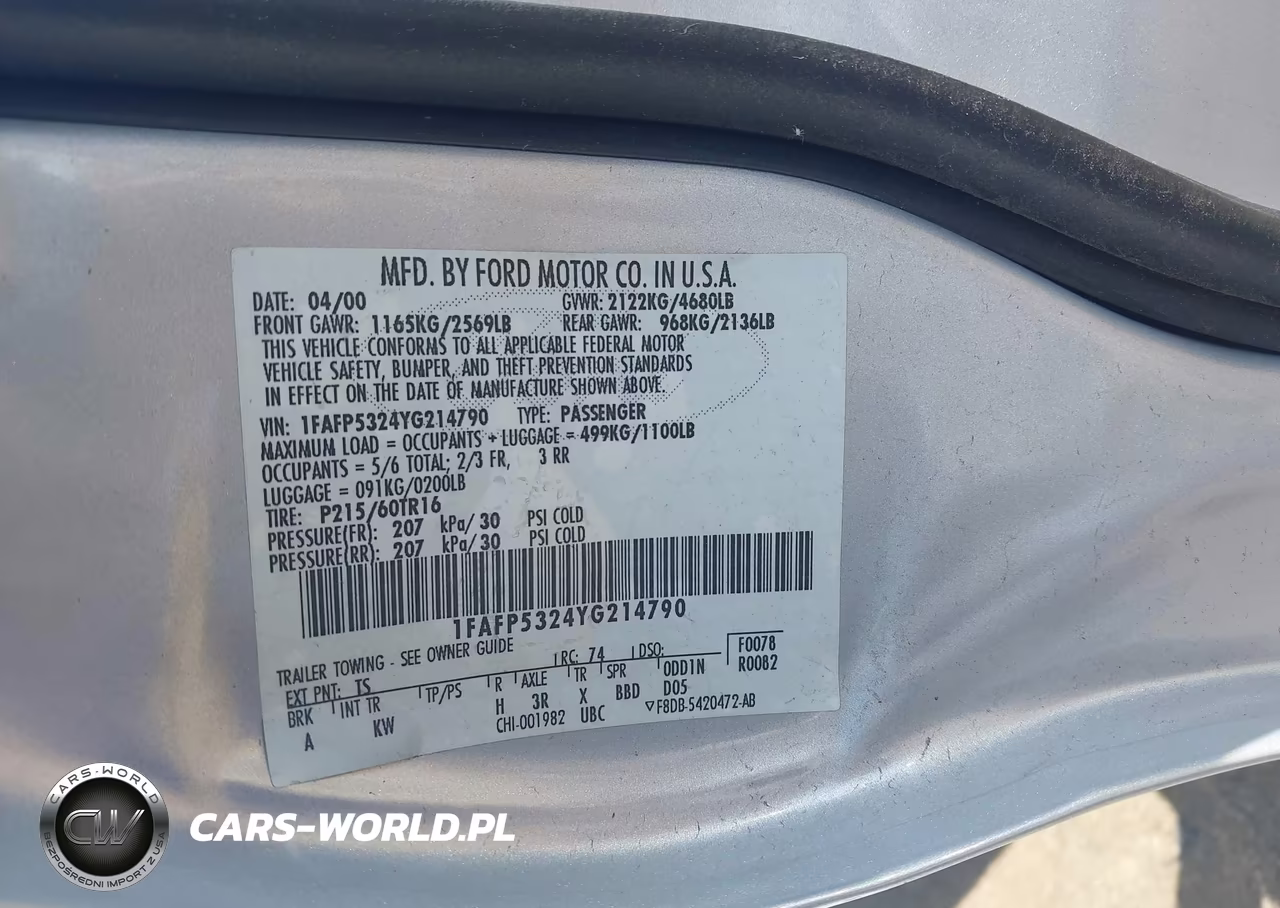 2000 Ford Taurus Se VIN:1FAFP5324YG214790 - 9