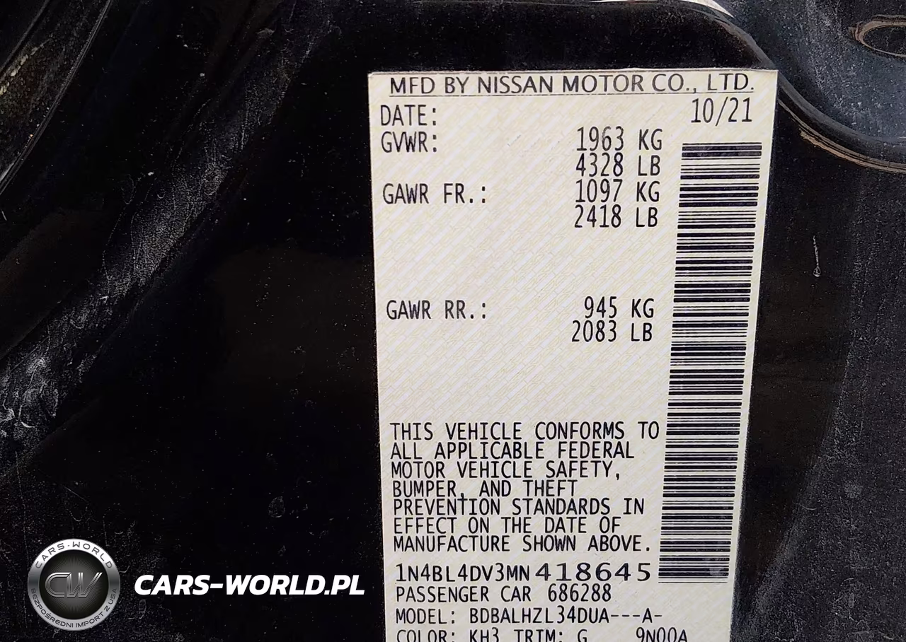 2021 Nissan Altima Sv Fwd VIN:1N4BL4DV3MN418645 - 9