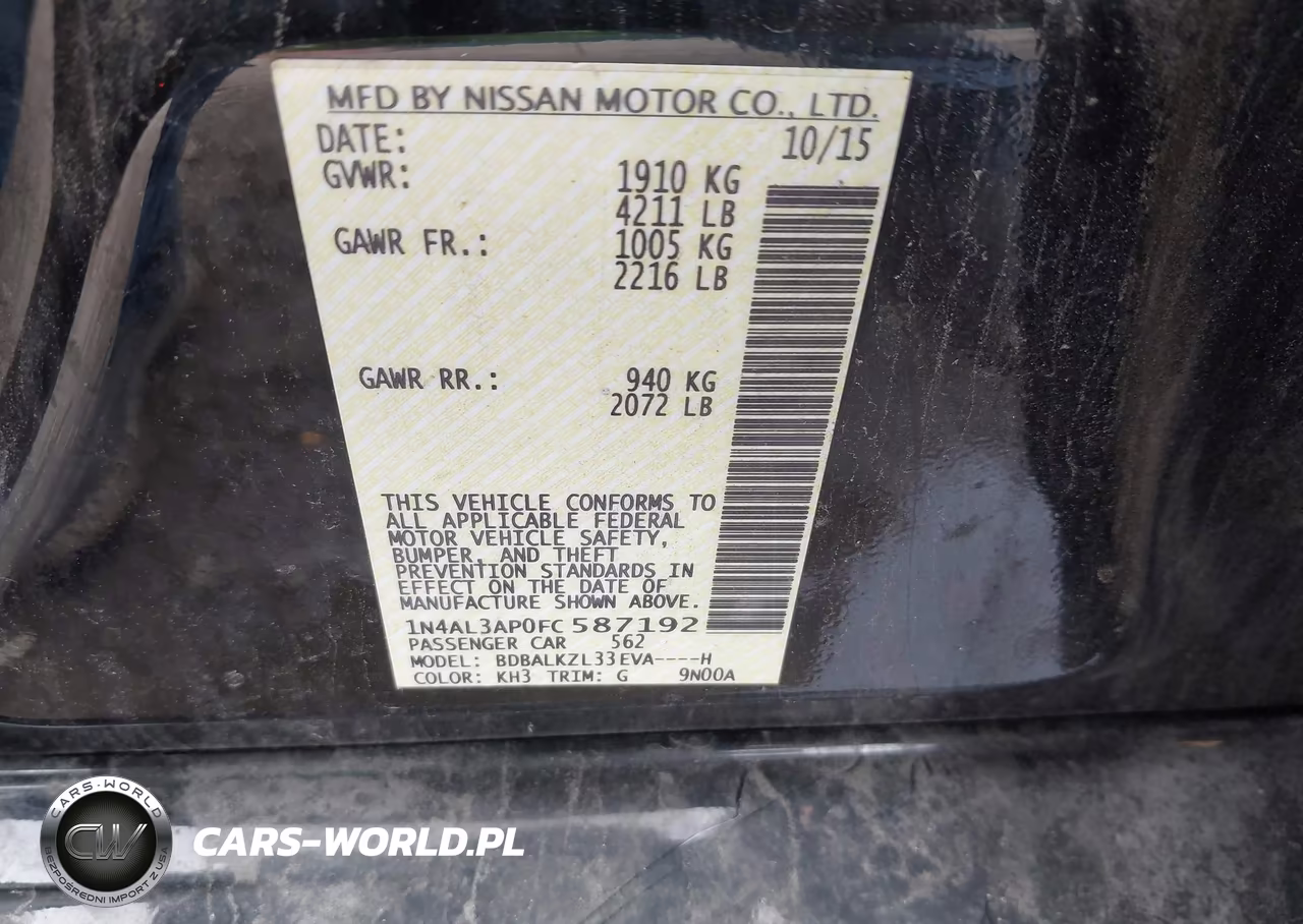 2015 Nissan Altima 2.5 Sv VIN:1N4AL3AP0FC587192 - 9
