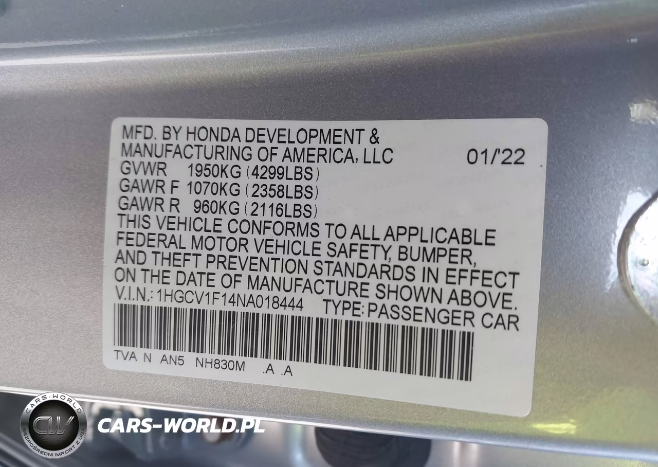 2022 Honda Accord Lx VIN:1HGCV1F14NA018444 - 9