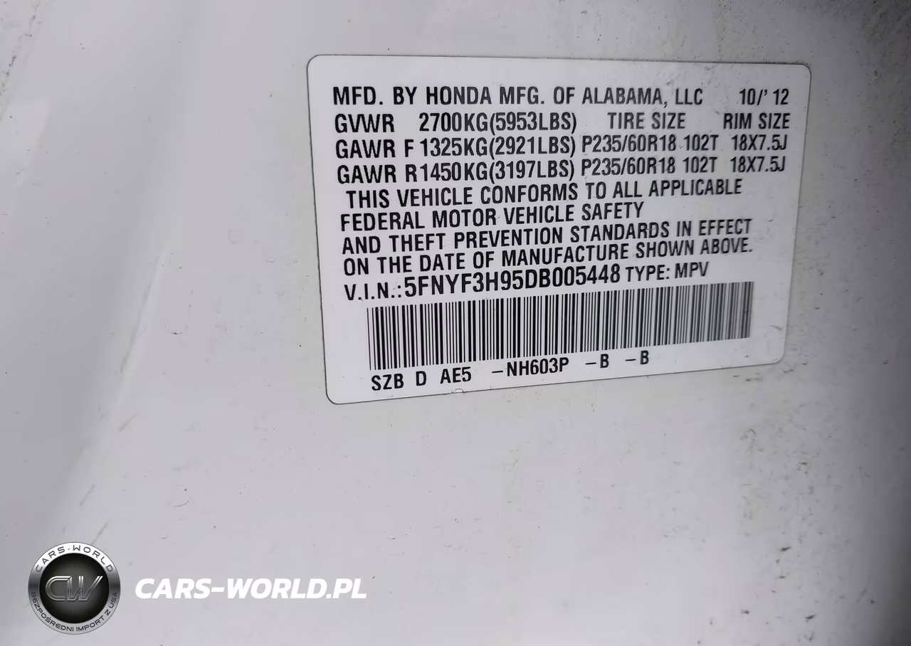 2013 Honda Pilot Touring VIN:5FNYF3H95DB005448 - 9
