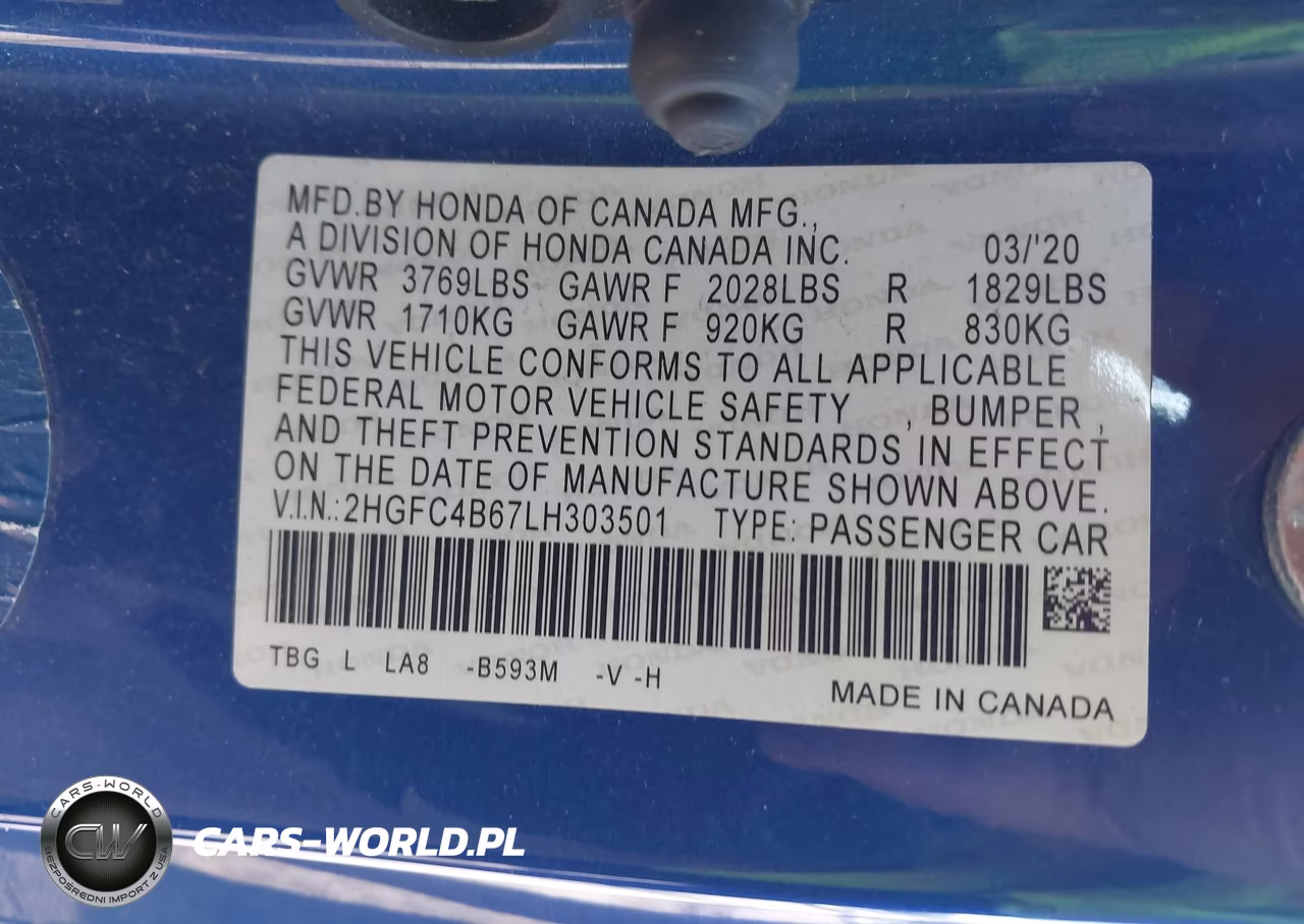 2020 Honda Civic Lx VIN:2HGFC4B67LH303501 - 9