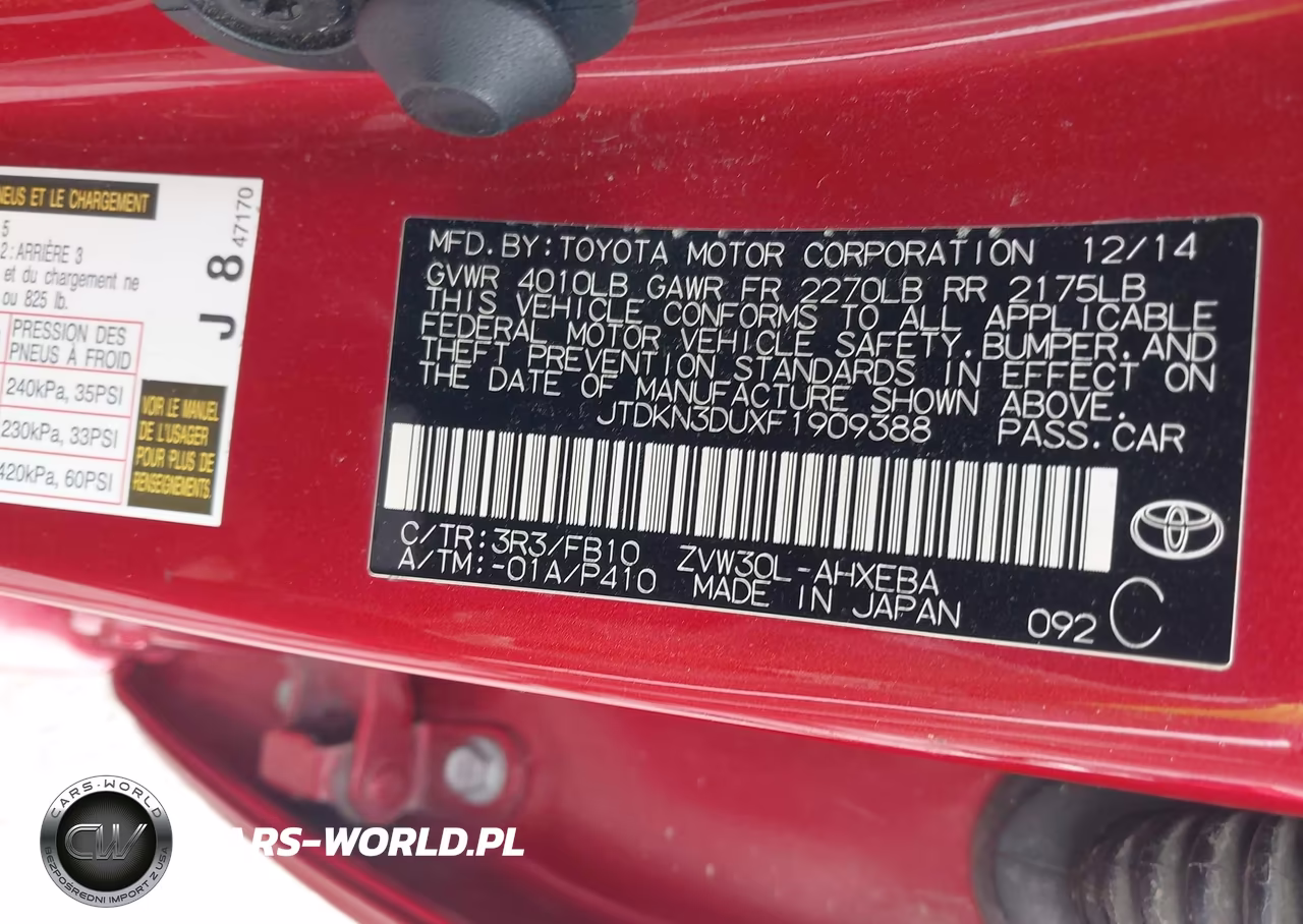 2015 Toyota Prius Two VIN:JTDKN3DUXF1909388 - 9