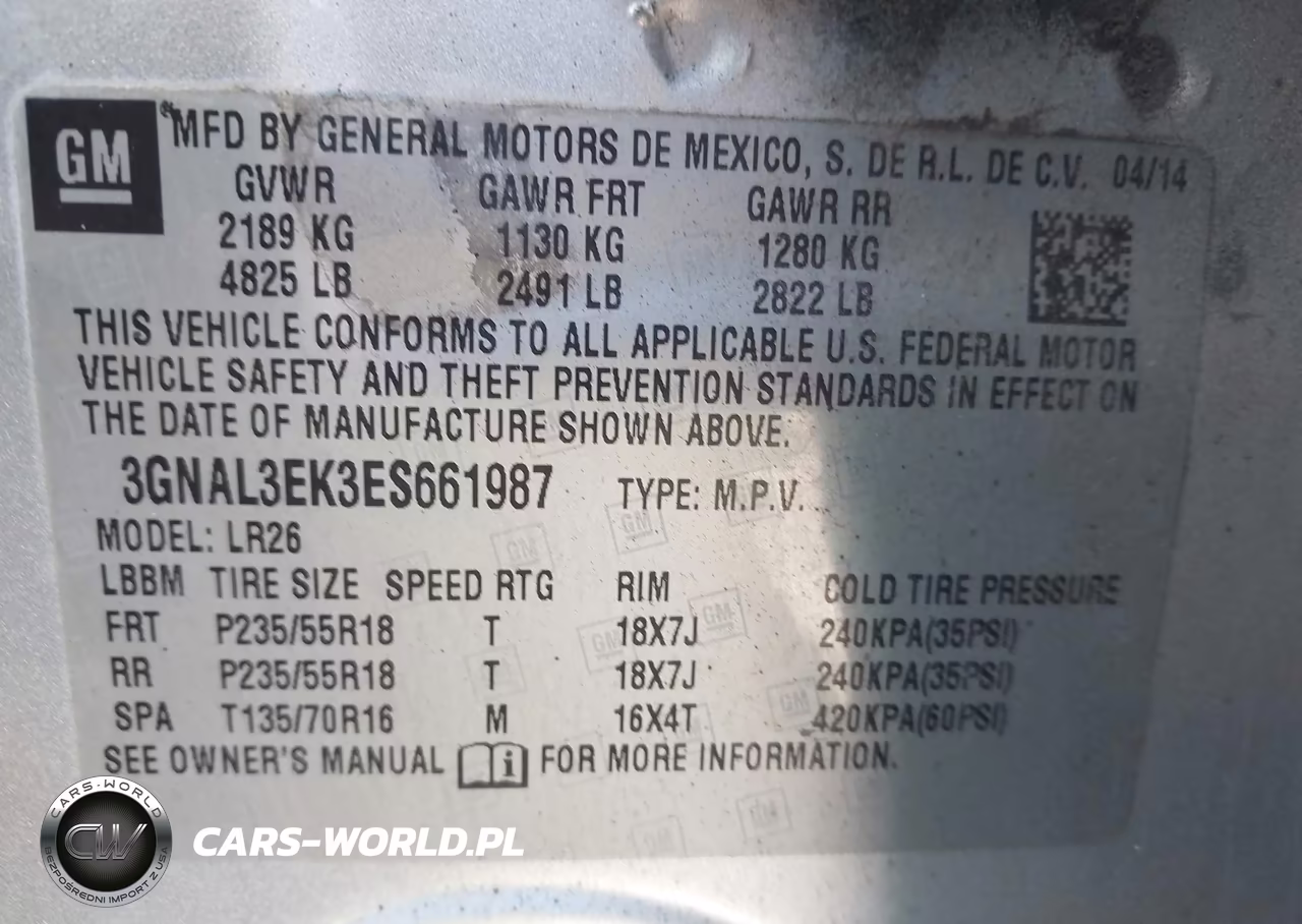 2014 Chevrolet Captiva Sport Lt VIN:3GNAL3EK3ES661987 - 9