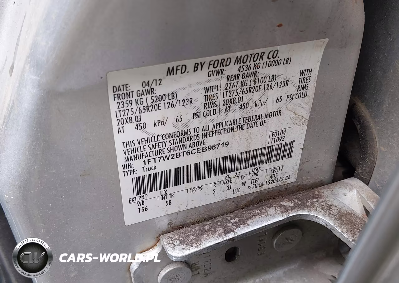 2012 Ford F-250 Lariat VIN:1FT7W2BT6CEB98719 - 9