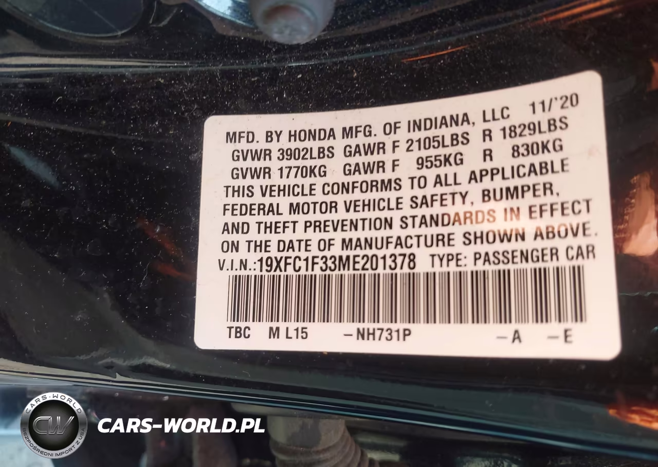 2021 Honda Civic Ex VIN:19XFC1F33ME201378 - 9