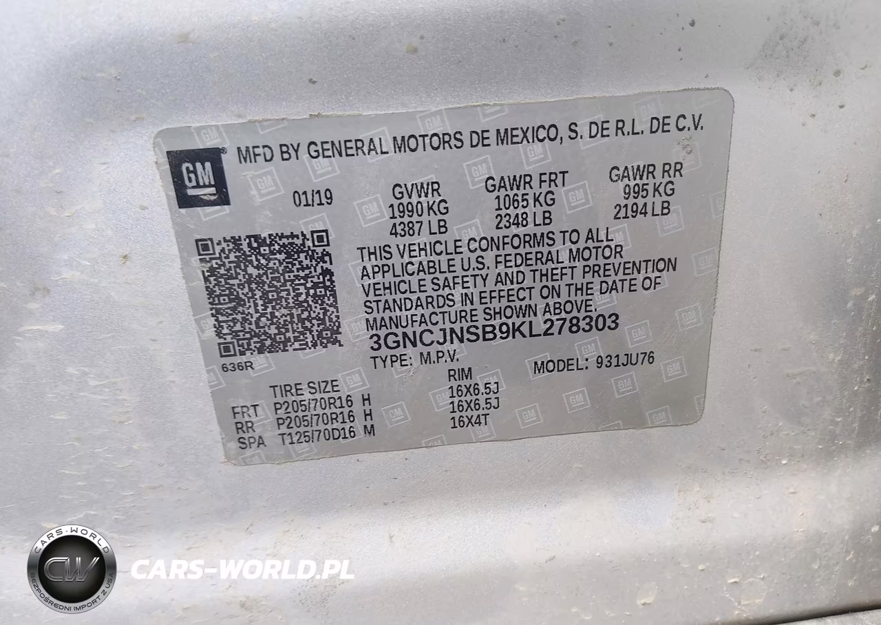 2019 Chevrolet Trax Ls VIN:3GNCJNSB9KL278303 - 9