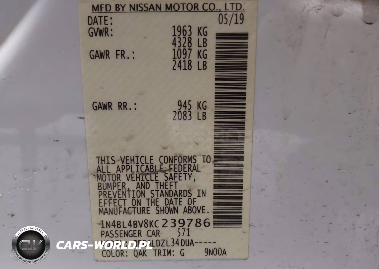 2019 Nissan Altima 2.5 S VIN:1N4BL4BV8KC239786 - 9