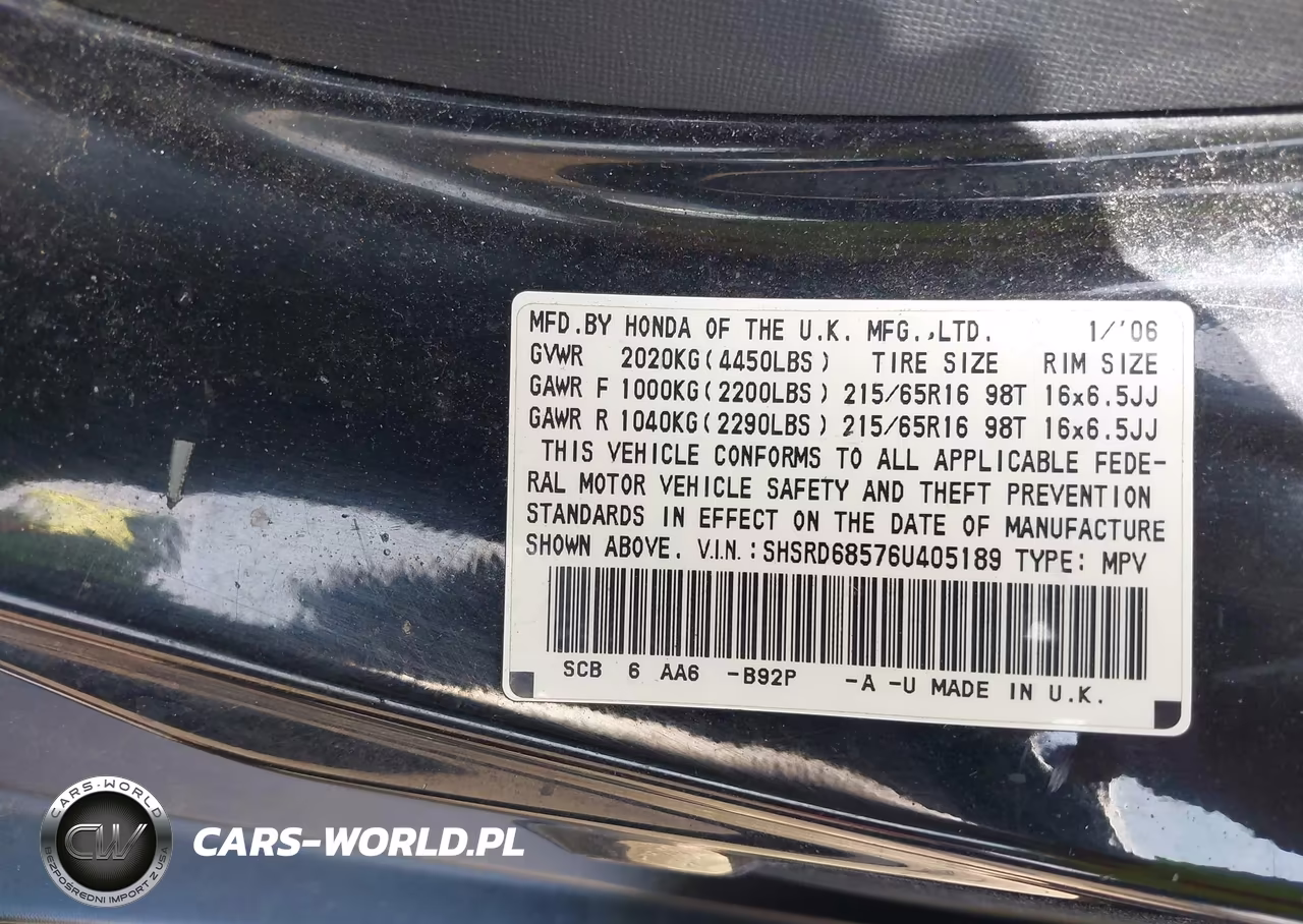 2006 Honda Cr-V Lx VIN:SHSRD68576U405189 - 9