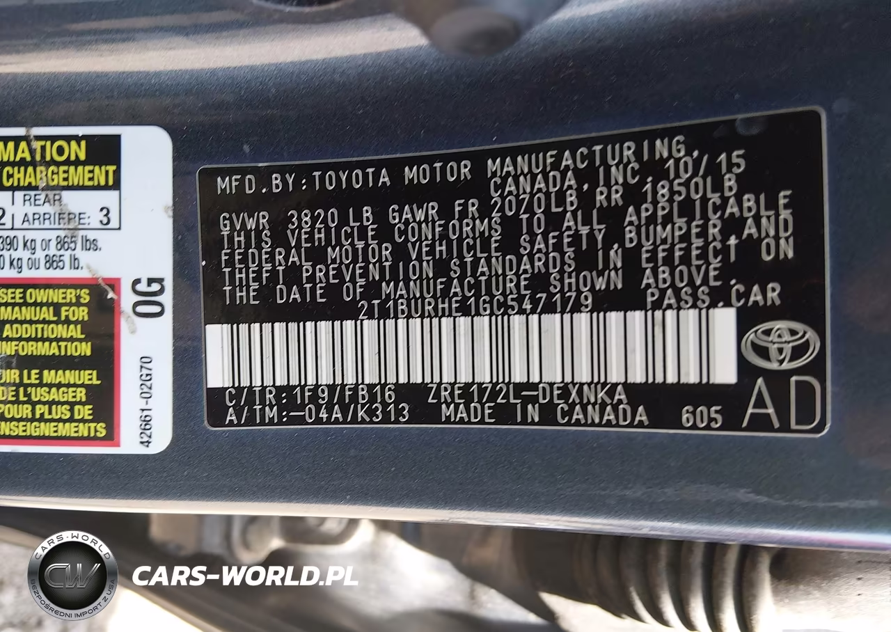 2016 Toyota Corolla Le VIN:2T1BURHE1GC547179 - 9