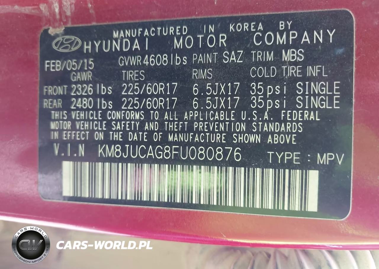 2015 Hyundai Tucson Se VIN:KM8JUCAG8FU080876 - 9