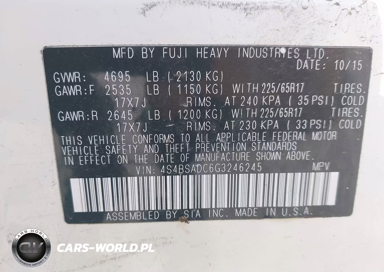 2016 Subaru Outback 2.5I Premium VIN:4S4BSADC6G3246245 - 9