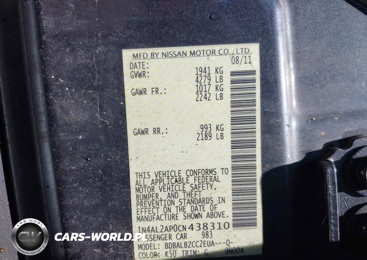 2012 Nissan Altima 2.5 S VIN:1N4AL2AP0CN438310 - 9