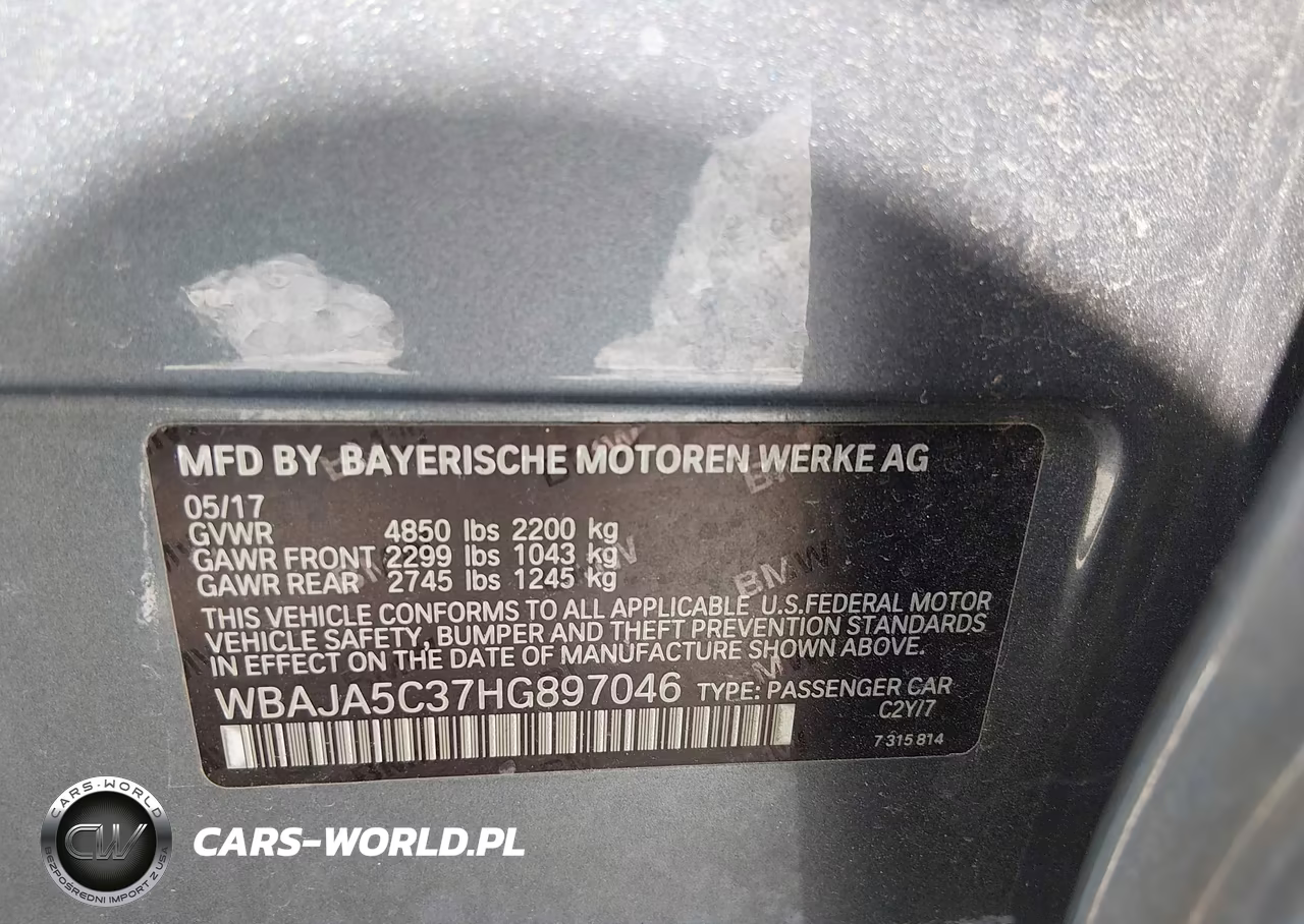 2017 BMW 530I VIN:WBAJA5C37HG897046 - 9