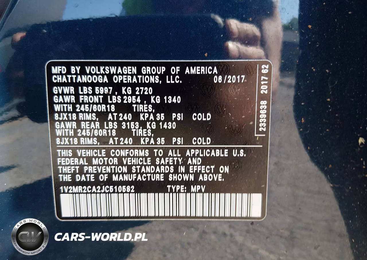 2018 Volkswagen Atlas 3.6L V6 Sel VIN:1V2MR2CA2JC510582 - 9