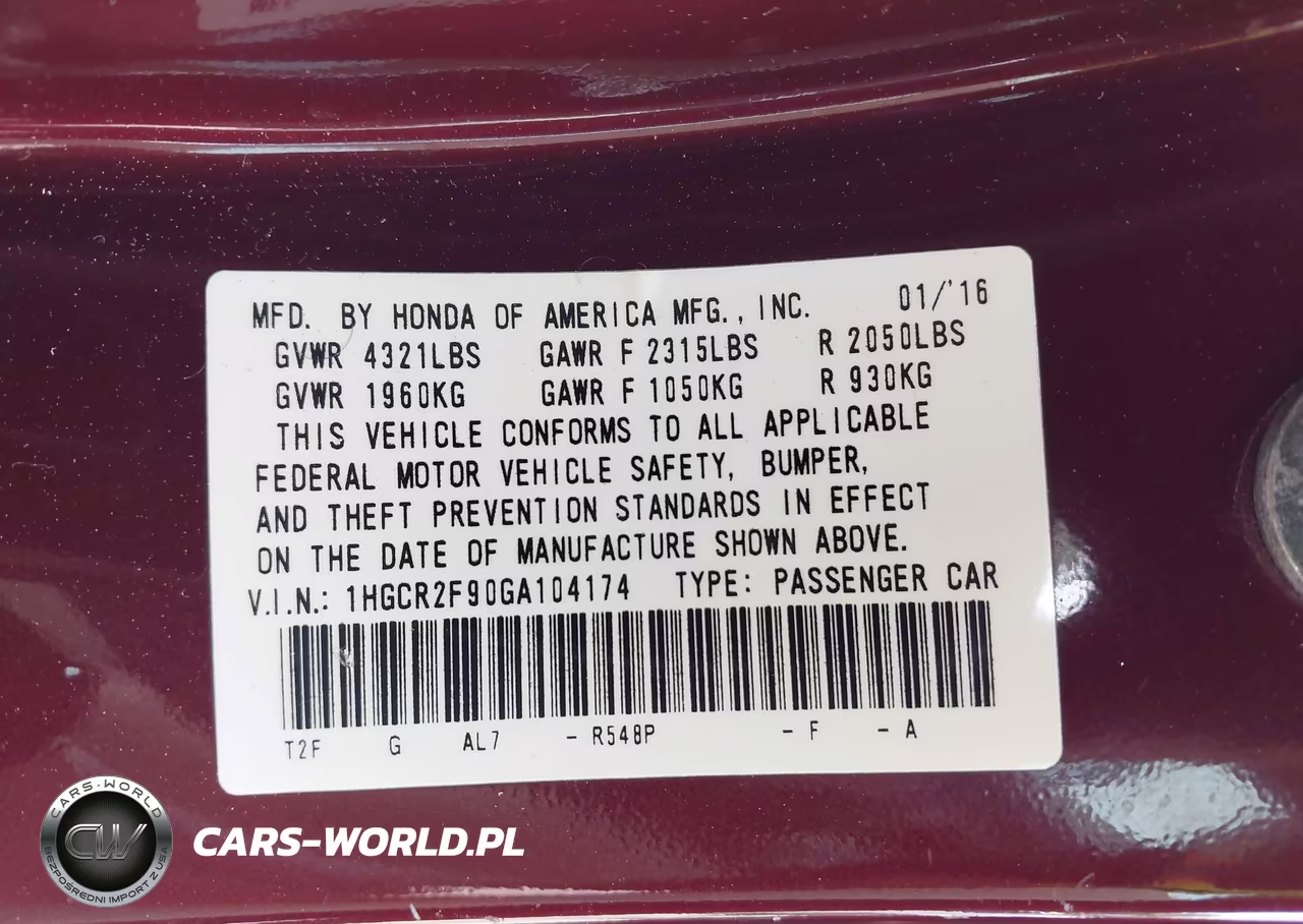 2016 Honda Accord Ex-L VIN:1HGCR2F90GA104174 - 9