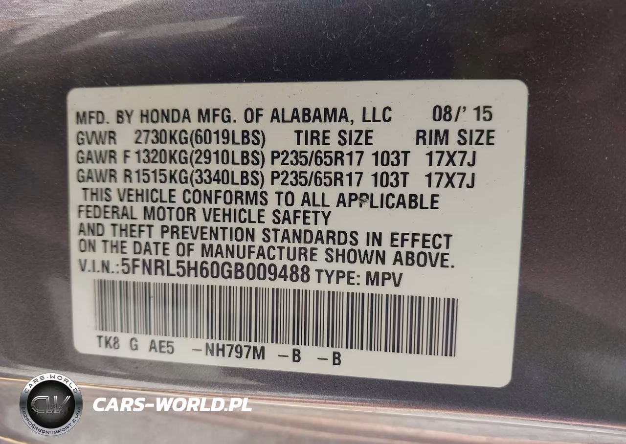2016 Honda Odyssey Ex-L VIN:5FNRL5H60GB009488 - 9