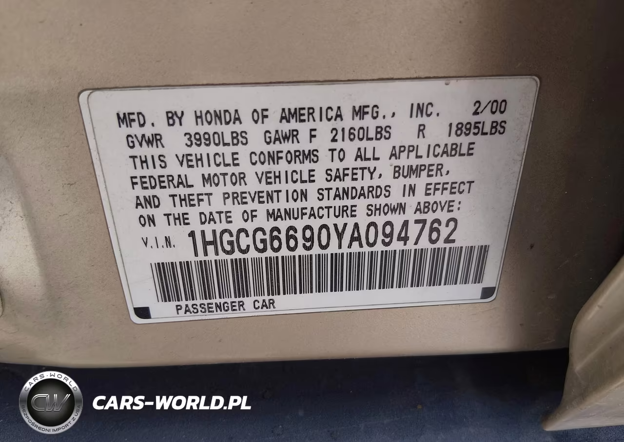 2000 Honda Accord 2.3 Se VIN:1HGCG6690YA094762 - 9